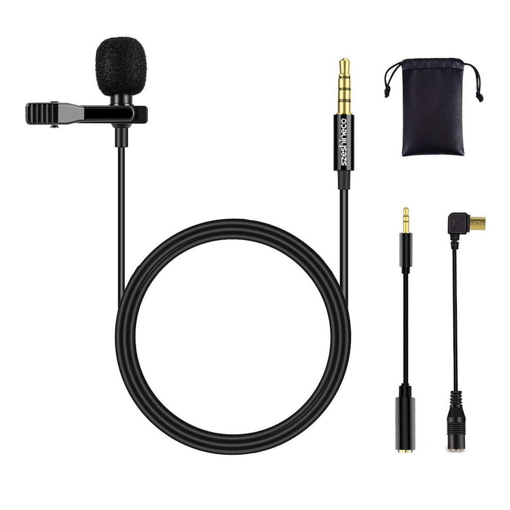 Clip On Microphone, Szeshineco Lavalier Mic 3.5mm Omnidirectional Condenser Clip-on Micr Set for Smartphone, Laptop, PC, Camera and more Single Head