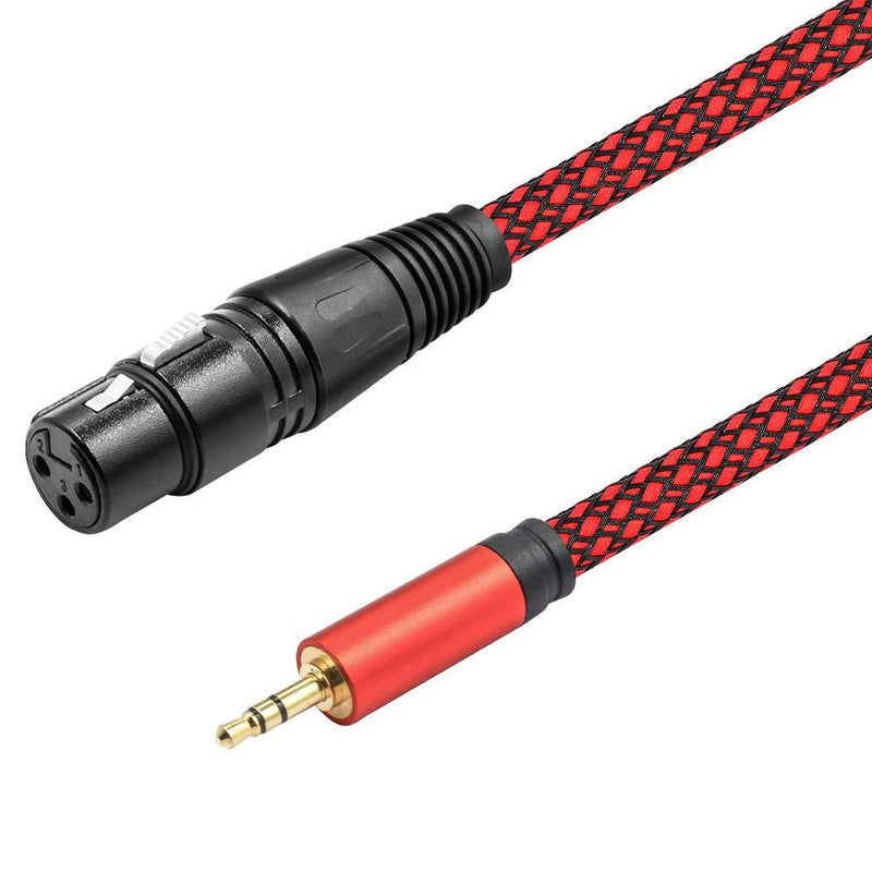 LoongGate 3.5mm (1/8 Inch) TRS Stereo Male to XLR Female Braided Nylon Microphone Cable for Smartphone, Computer, Video Camera (10 feet, Red) 3M