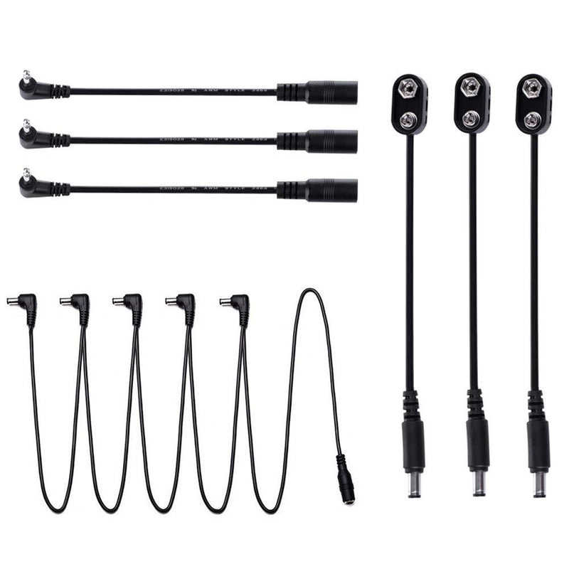 Rayzm guitar effect cable set, 5-way daisy chain cable, battery clip cable,power supply converter cable for guitar/bass effect pedals (Pack of 7)