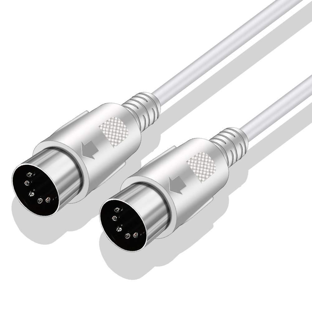 Yeung Qee MIDI Cable 5 Pin DIN Male to DIN Male Connector Cable Plug Wire Cord (white,1.5m) white,1.5m