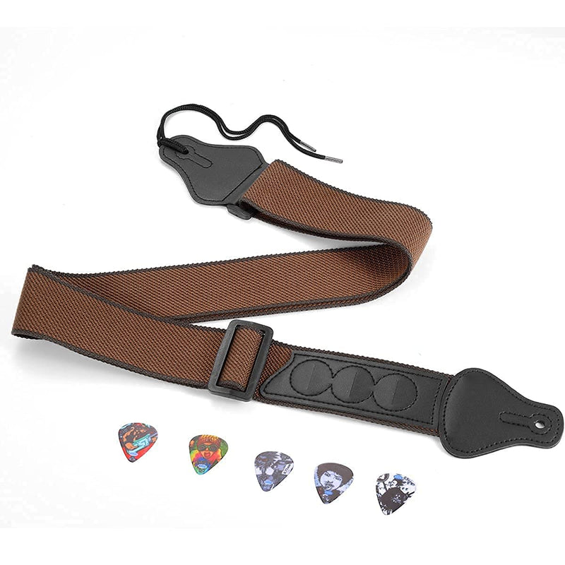 Guitar Strap With 3 Pick Pockets,Extra 5 Picks,Adjustable For Bass,Electric,Acoustic Guitars