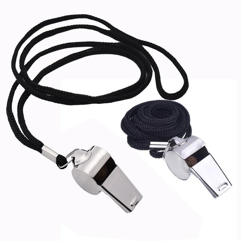 Jzhen Pack Of 2 Pcs 6-Character Metal Referee Whistle Stainless Steel Whistle Loud Metal Whistle Coaches Whistle With Lanyard For Various Sports Competitions Like Football, Baskeball, Soccer, Etc.