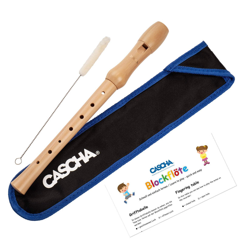 CASCHA HH 2074 Descant Recorder, Made of Maple, Soprano Recorder for Children, German Fingering, Recorder with Cleaning Rod and Case