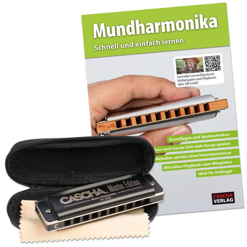CASCHA HH 2058 Master Edition Blues Harmonica High-Quality Harmonica in C Major with Soft Case and Cleaning Cloth Set with text book Black