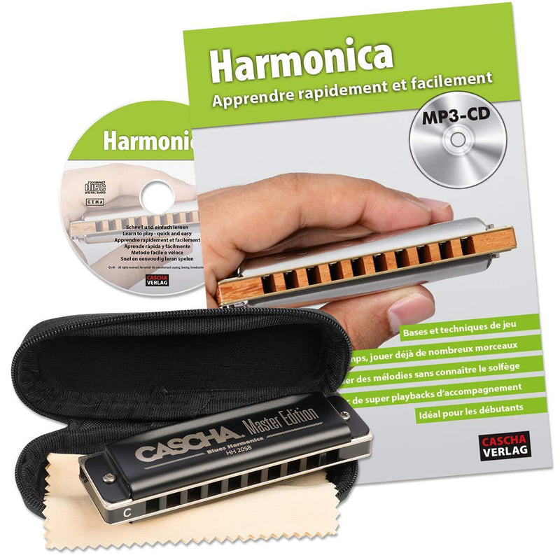 CASCHA Harmonica Learning Set Including High Quality Harmonica in C Major, Diatonic French Beginners School, Case and Cleaning Cloth, Ideal for Beginners and Adults