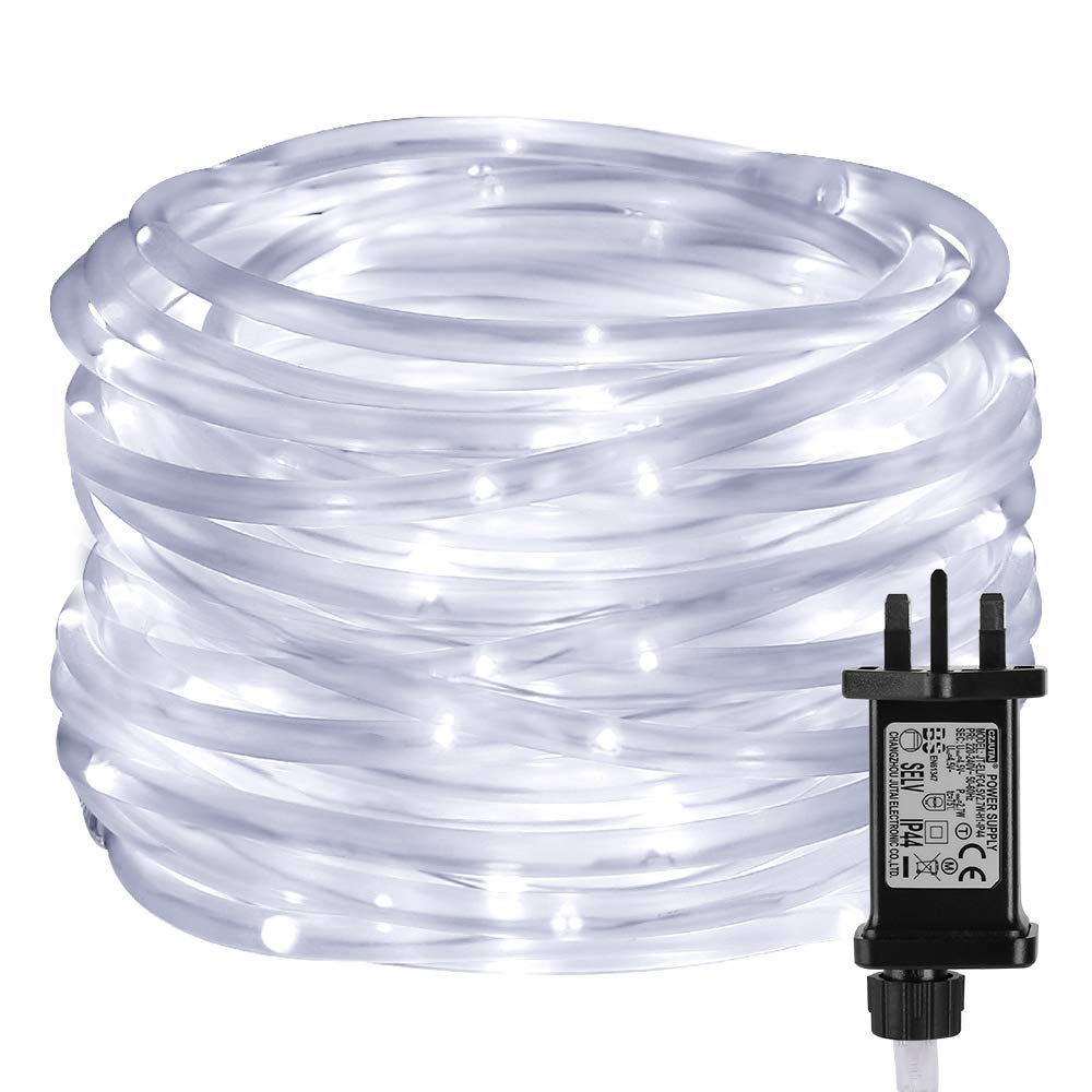 Lepro Rope Lights Mains Powered, Waterproof Outdoor String Lights Plug in, 10M 100 LED, Daylight White, Timer, Low Voltage, 8 Modes for Garden, Pool, Caravan, Camping Tent, Tree and More
