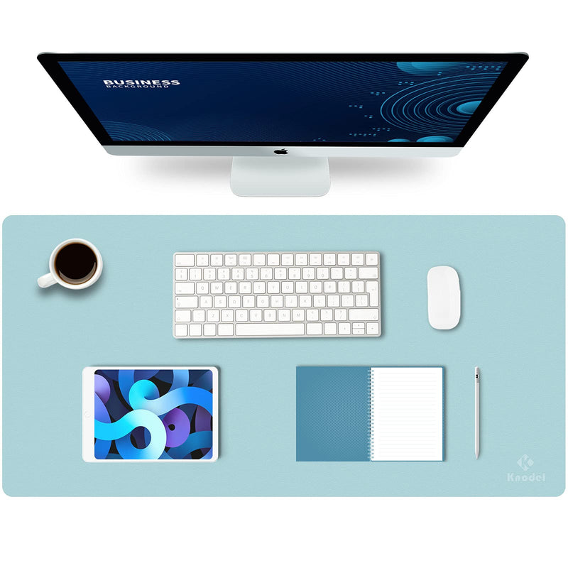 Knodel Desk Pad, Office Desk Mat, 40cm x 80cm PU Leather Desk Blotter, Laptop Desk Mat, Waterproof Desk Writing Pad for Office and Home, Dual-Sided (Light Blue) Light Blue