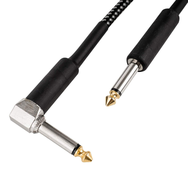 CASCHA Guitar Cable 6.3mm, Length 3m, Professional Instrument Cable, Jack to Jack, Electric Guitar Amp Cable (Straight to Angled Jack), Black 3, 0 m