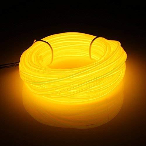 5m EL Wire Tube Rope Battery Powered Flexible Neon Light 3 Modes Electroluminescence Wire fro Car Party Wedding Decoration with Controller(Yellow)
