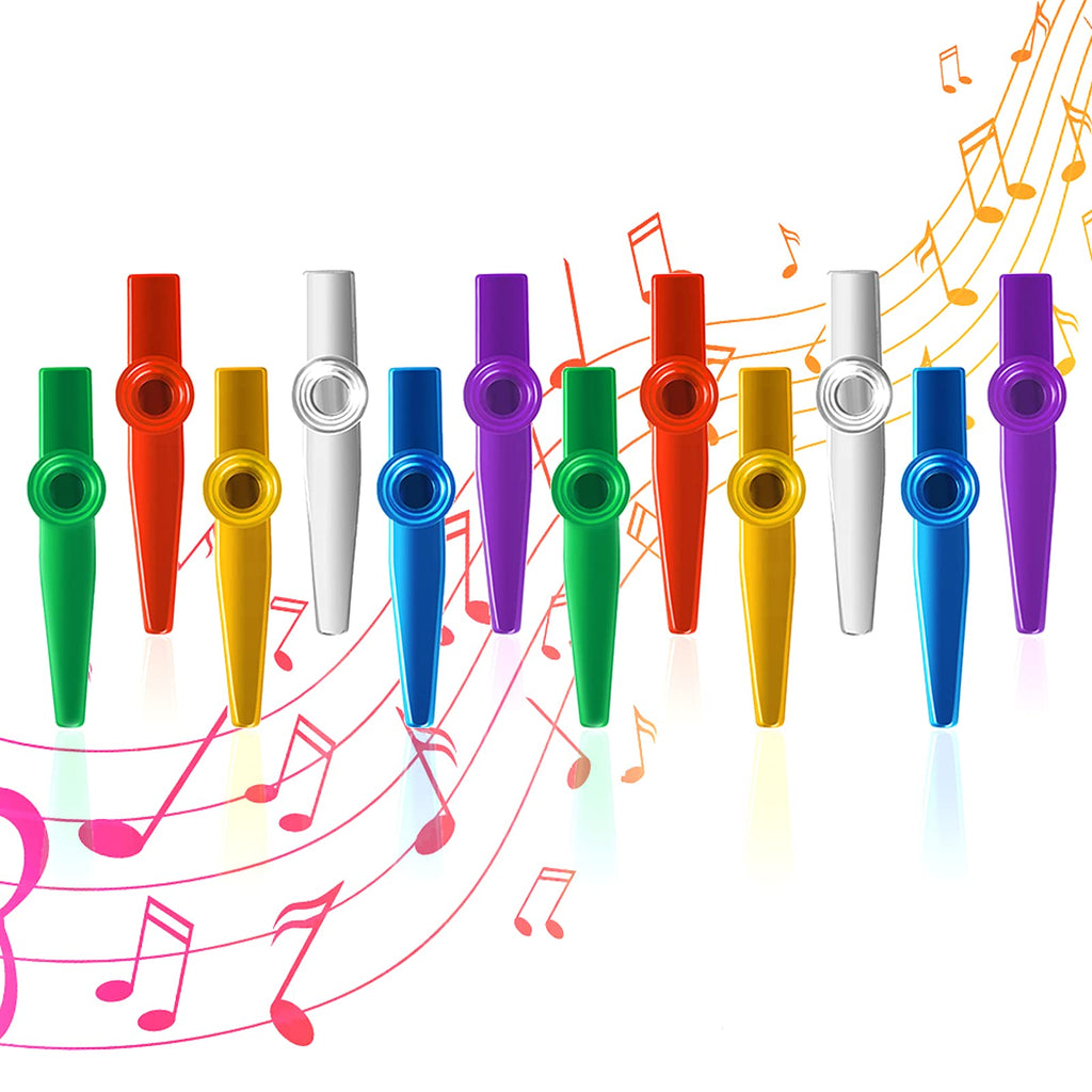 Metal Kazoo of Different Colors, Musical Instruments Kazoos Multipack Flute Diaphragm for Children Party Favors Gifts,Good Companion for Guitar, Ukulele, Violin and Keyboard - 12 Pcs