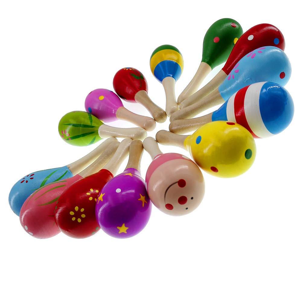 MULOVE 10 Pieces Wooden Maracas Percussion Rattle Shaker Sand Hammer Musical Instrument Educational Toys for Kids,Random Pattern Color