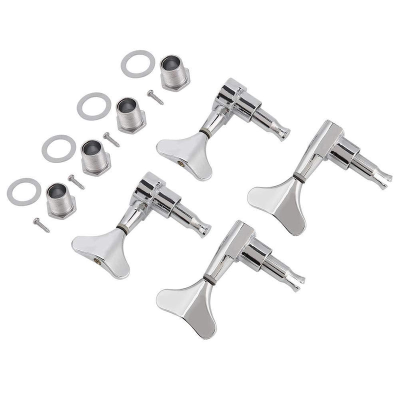 Dilwe Bass Guitar Tuning Peg, Fishtail-Shaped Button Sealed Machine Heads Bass Guitar Tuning Pegs 2L + 2R Upgrade DIY Guitar Parts Accessories Silver