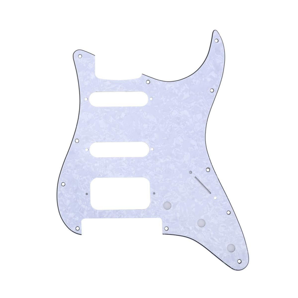 Musiclily Pro 11-Hole Round Corner HSS Guitar Strat Pickguard for American/Mexican Fender Stratocaster Open Pickup with Floyd Bridge Cut,4Ply White Pearl