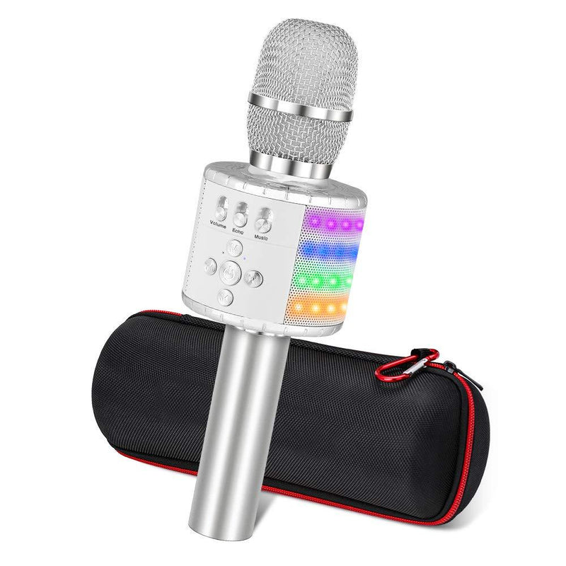 Ankuka Karaoke Wireless Microphones Speaker, 4 in 1 Handheld Bluetooth Microphone Home KTV Player with Portable Case, Superior Audio Quality for Singing Recording, Compatible with Android/iOS, Silver