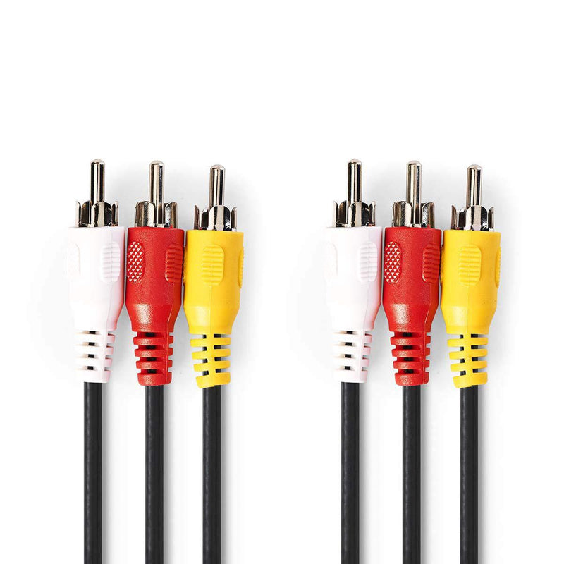 KnnX 28131 | Composite Audio Video Stereo Cable | 3 x RCA Phono male to male | Length: 1m | triple Red, White, Yellow connector plugs