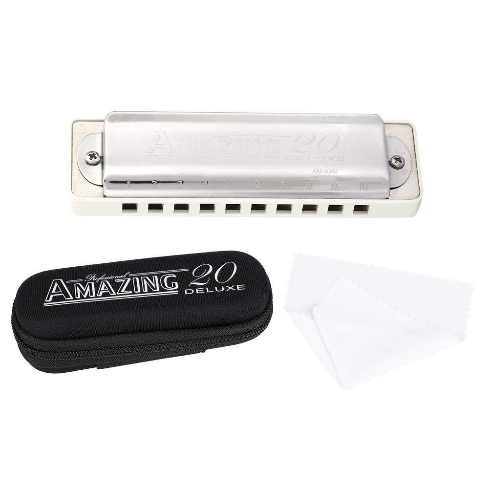 C Major Harmonica,C Key KONGSHENG AM-20D Phosphor Bronze Reed 10 Hole 20 Tone Blues Harmonica (White) White