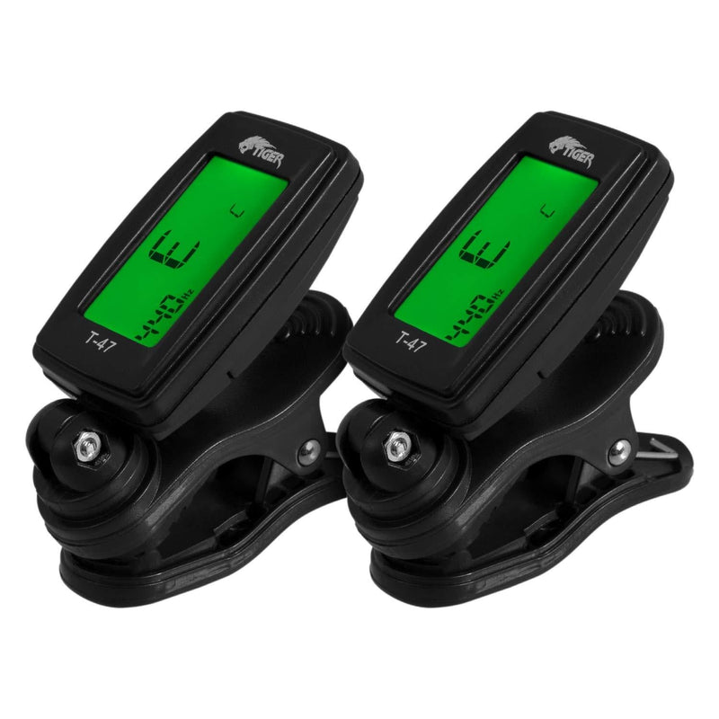 TIGER T47-2-PACK | Clip On Digital Chromatic Tuner | for Acoustic, Electric, Bass Guitars, Banjo, Ukulele, Violin | Black | Pack of 2