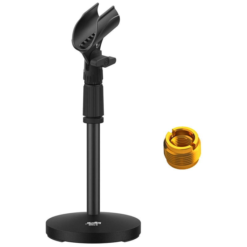 Desktop Microphone Stand, Moukey Upgraded Adjustable Table Mic Stand with Non-Slip Metal Base for Blue Yeti Snowball Spark, Other Microphone, height adjustment 9.84” to 14.17”-MMs-2
