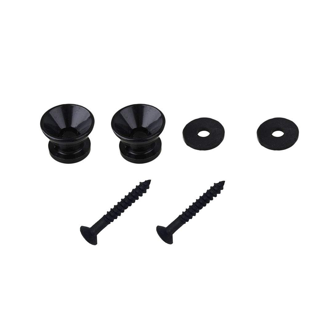 Missmore Metal Strap Lock Buttons End Pins with Mounting Screws for Electric Acoustic Guitar, Bass, Ukulele, Black-2 Pack