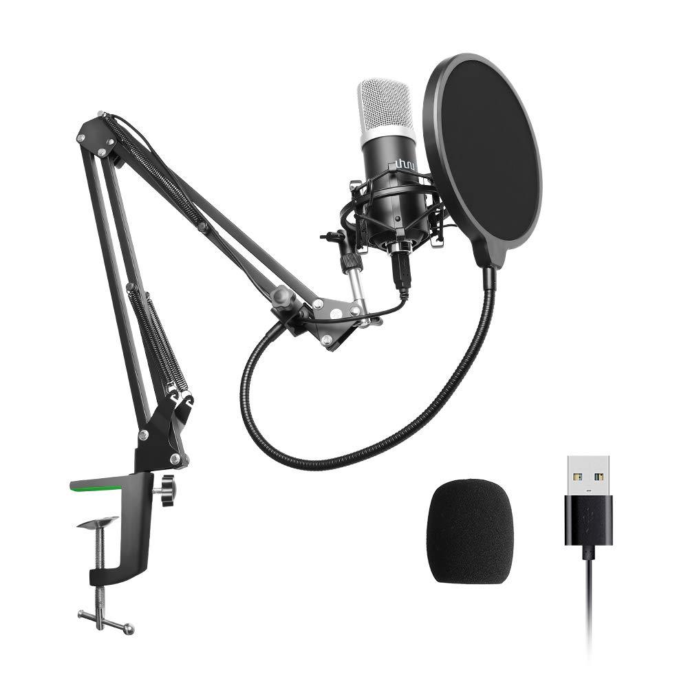 USB Microphone, UHURU Professional 192KHZ/24Bit PC Streaming Cardioid Microphone Kit with Boom Arm, Shock Mount, Pop Filter and Windscreen, for Skype, Zoom, YouTube, Gaming, Recording, Podcast