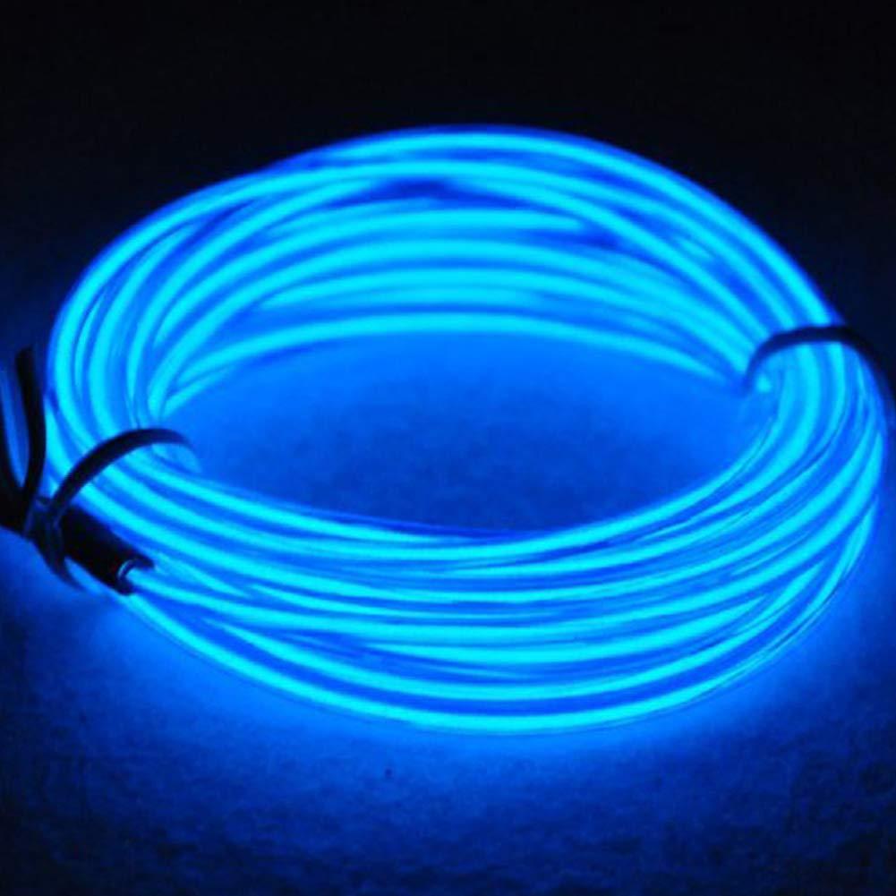 Kmruazre El Wire 3V Neon Lights Portable Battery Powered Wire Pack Flexible Glowing Strobing Electroluminescence for Xmas Party Decoration(3m,Blue)