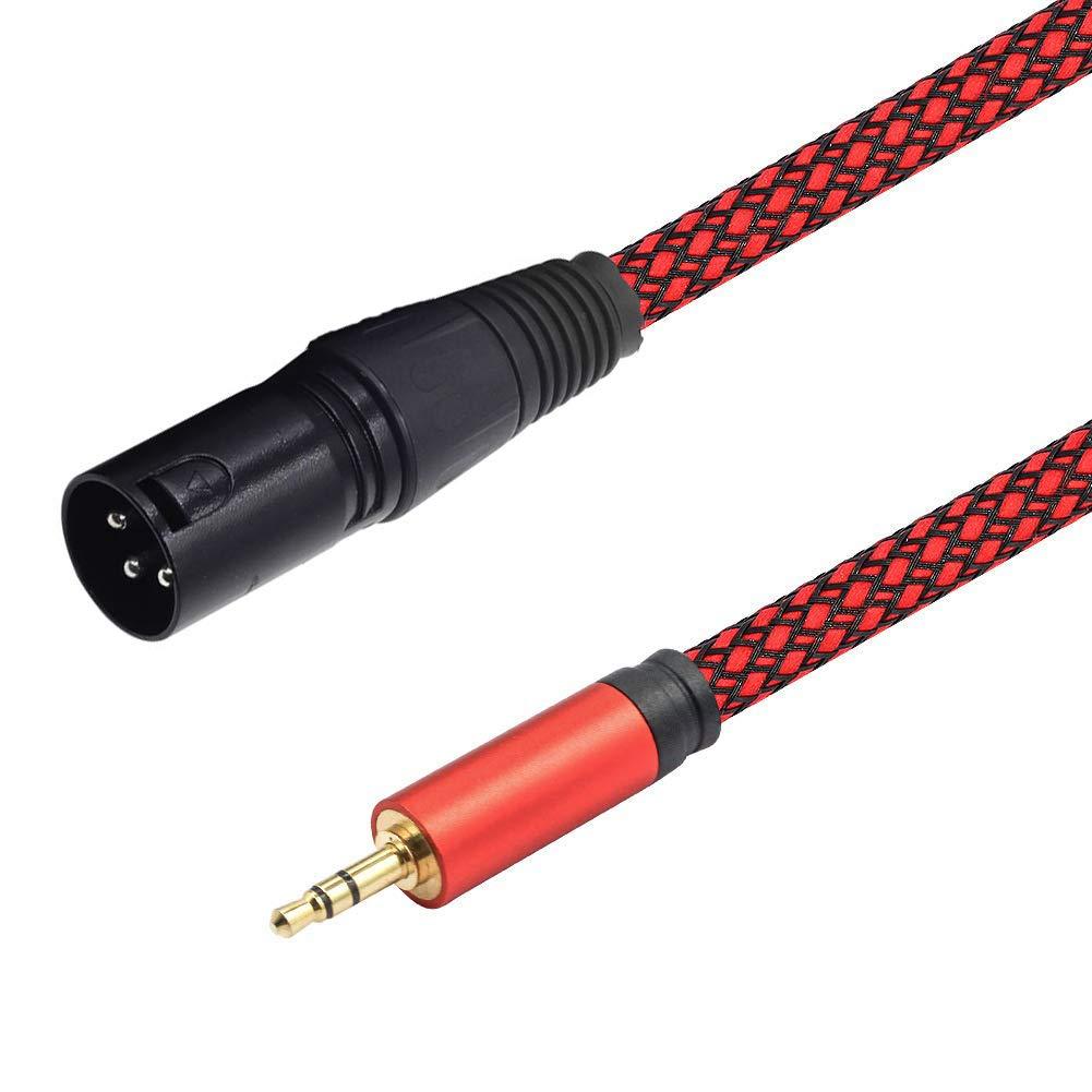LoongGate 3.5mm (1/8 Inch) TRS Stereo Male to XLR Male Braided Nylon Microphone Cable for Smartphone, Computer, Video Camera (XLRM 3M, Red) XLRM 3M