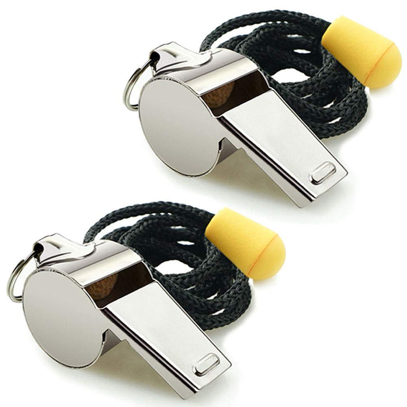 Hipat Whistle, 2 Pack Stainless Steel Sports Whistles with Lanyard, Loud Crisp Sound Whistles Great for Coaches, Referees, and Officials Silver(Stainless Steel)