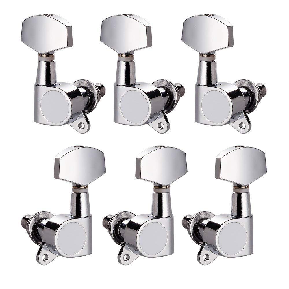 6Pcs Guitar String Tuning Pegs 3L3R Chrome Tuners Guitar Machine Heads for Folk Acoustic Electric Guitar Tuner Guitar Parts Fender Replacement (Silver)