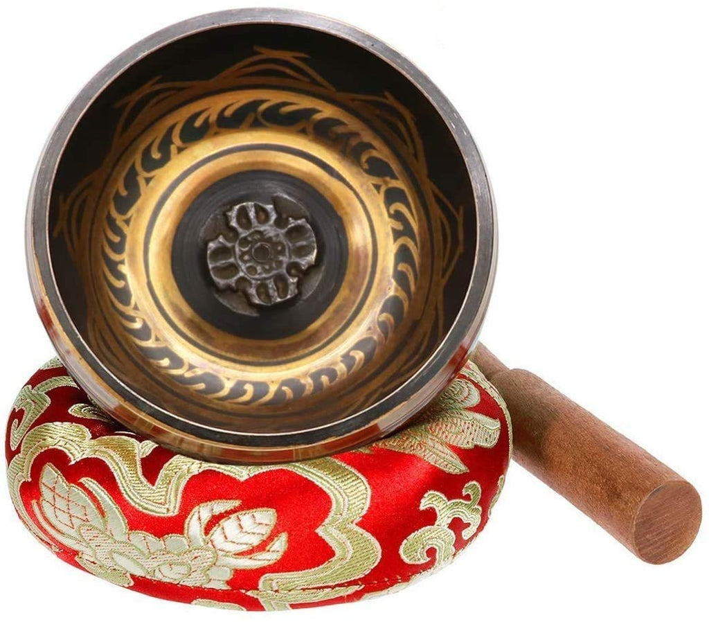 Singing Bowl Set with Red Cushion,Exqline 11.5cm Tibetan Singing Bowl Meditation Music Bowl with Stick for Relaxation, Stress Relief, Yoga Healing, Zen,Chakra Healing