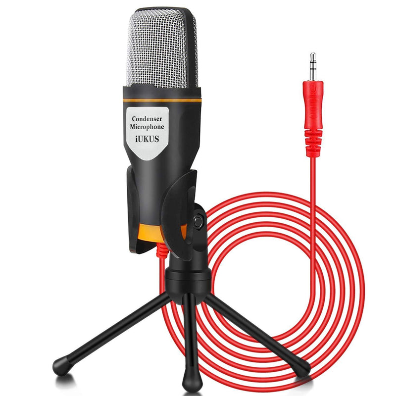 IUKUS PC Microphone with Mic Stand, Professional 3.5mm Jack Recording Condenser Microphone Compatible with PC, Laptop, iP@d, iPh0ne, Mac-Recorder YouTube Skype Gaming (3.5mm Jack)