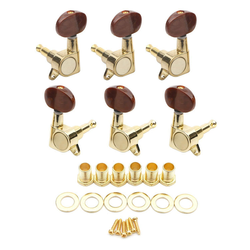 Unxuey 3R3L Semi-closed Golden Guitar Tuning Pegs String Tuners Keys Machine Heads Knobs Locking Tuners for Acoustic, Electric Guitar, Set of 6