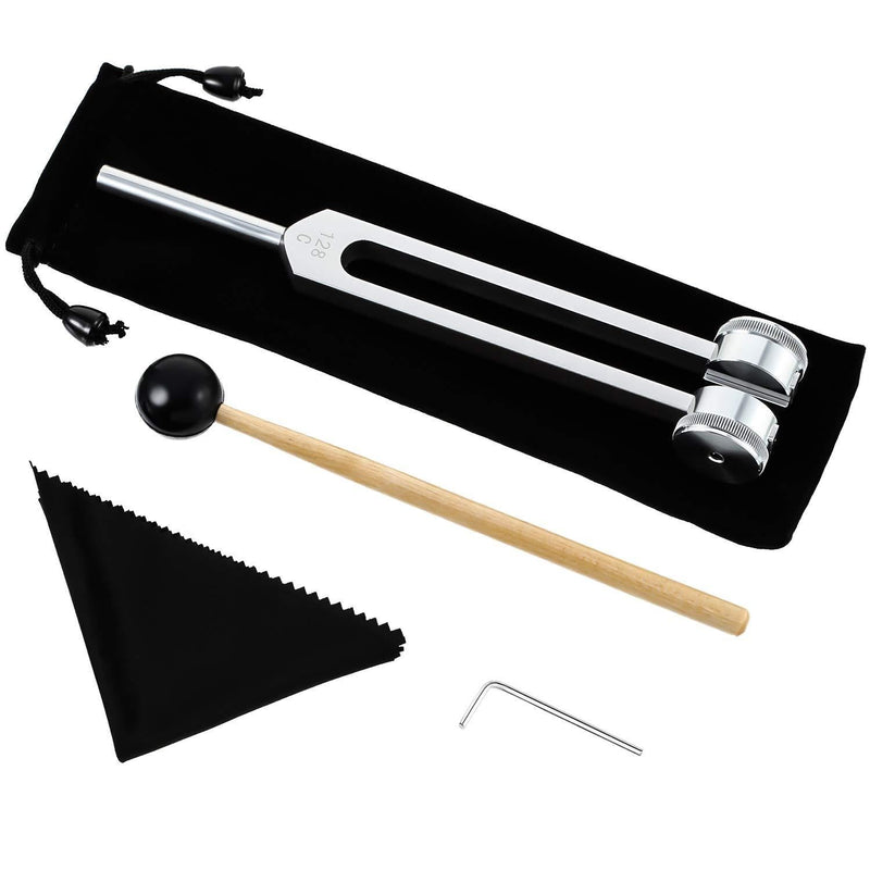 128 Cps Tuning Fork Weight Aluminum Alloy Tuning Fork Offer Accurate Frequency Response with a Silicone Hammer, a Repair Tool and a Cleaning Cloth Packaged in a Soft Velvet Bag