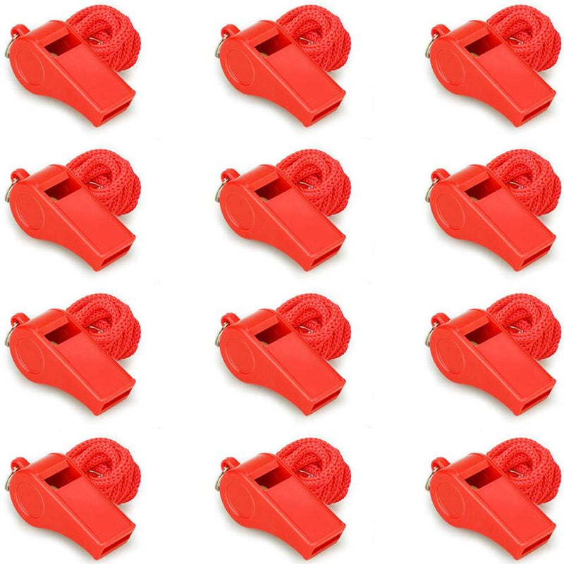 Hipat Red Emergency Whistles with Lanyard, Loud Crisp Sound, 12 Packs Plastic Whistle Bulk Ideal for Lifeguard, Self-Defense and Emergency 12 PCS Red Whistles