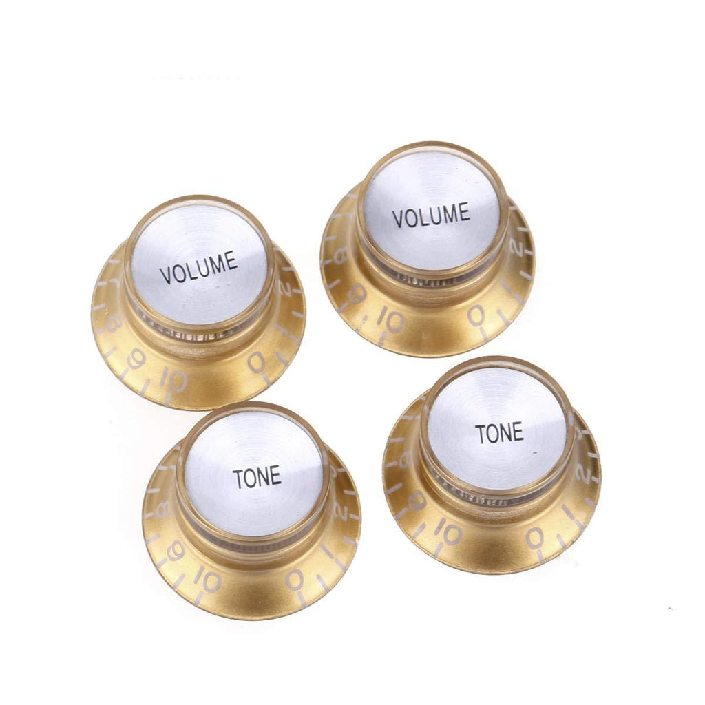 Musiclily Pro Inch Size Reflector Knobs 2 Volume 2 Tone Control Knobs Set Compatible with USA Made Les Paul Style SG Electric Guitar, Gold with Silver Top Gold w/Silver