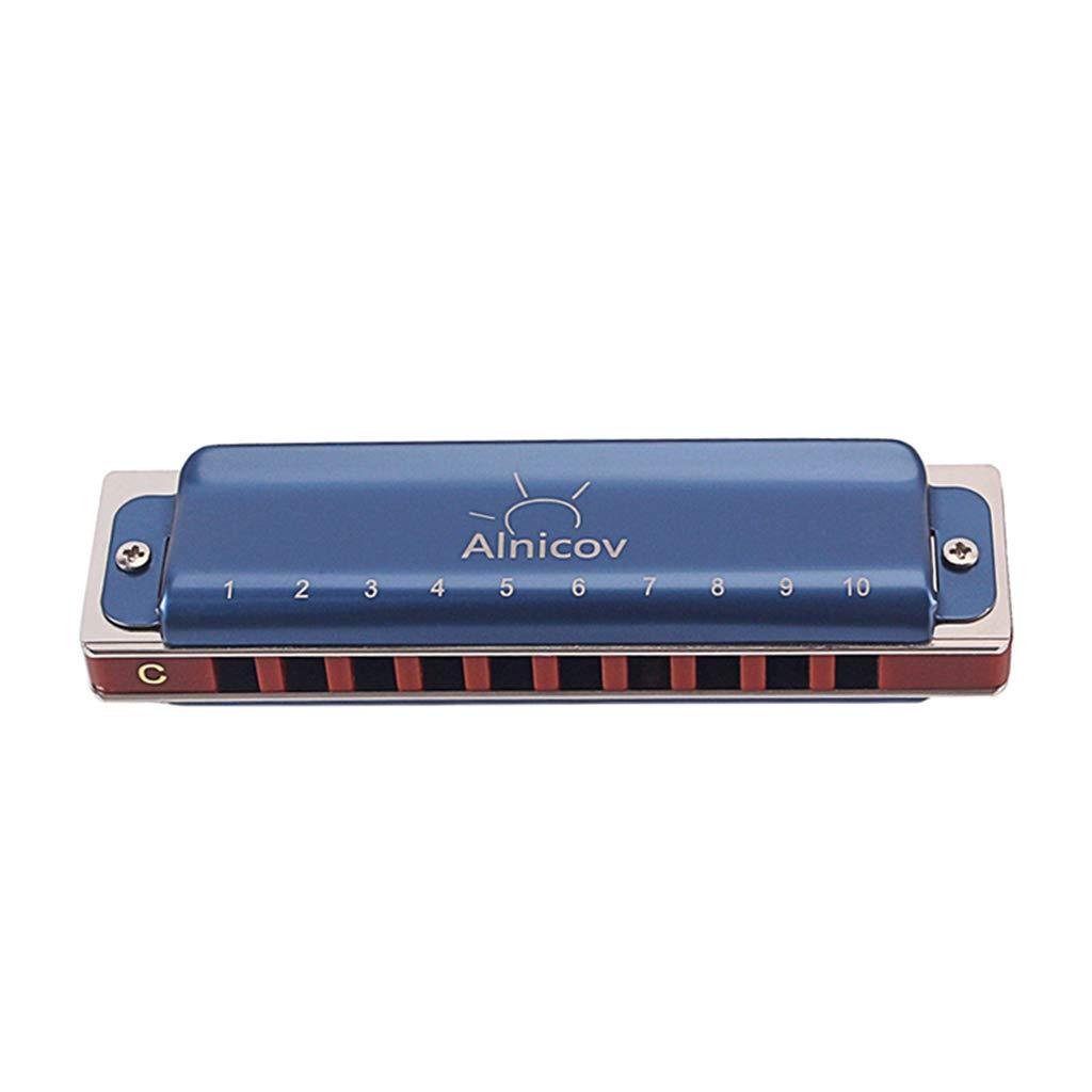 Alnicov Deluxe Blues Harmonica in Key of C Diatonic/10 Holes Mouth Organ Instrument with Case and Cleaning Cloth for Students,Adults,Professionals Gifts - Blue