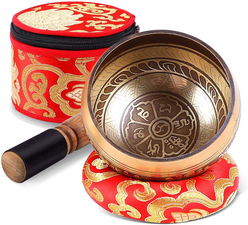 Tibetan Singing Bowls Set, Ohuhu 4" Meditation Sound Bowl with Singing Bowl Mallet, Silk Cushion and Storage Bag