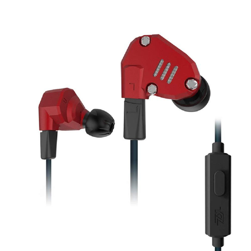 Quad Driver Headphones, WishLotus KZ ZS6 2DD+2BA Hybrid In Ear headset HiFi DJ Monitor Extra Bass, Detachable Cable Noise Canceling Earbuds (ZS6 Red with Mic)
