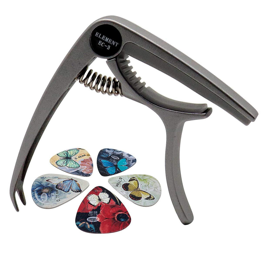 Guitar Capo for Electric Acoustic Classical Guitar,Ukulele,Capotastos with 5 Pieces Guitar Picks (Shinny Black) Shinny Black