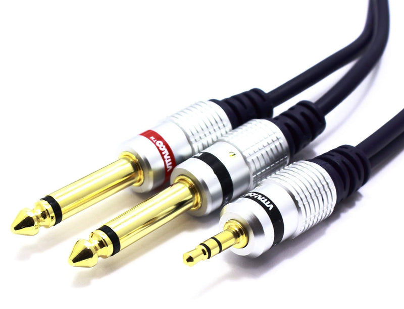 3.5mm to 6.35mm x2 Cable Splitter Vitalco 3m Mini Jack 3.5 1/8 Inch Stereo to Twin 6.3 1/4 Inch Mono Male to Male Plug 1/4 to 1/8 Gold OFC