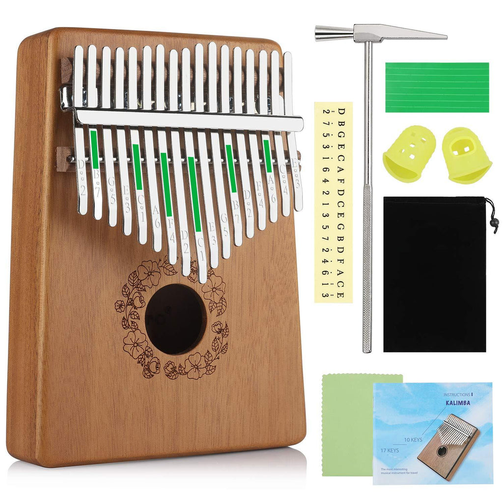 Anpro 17 Keys Kalimba, High quality Mahogany Finger Thump Piano with Study Instruction and Tune Hammer, Professional Marimba Musical Gift for Music Lover, kids, Adult, Beginners