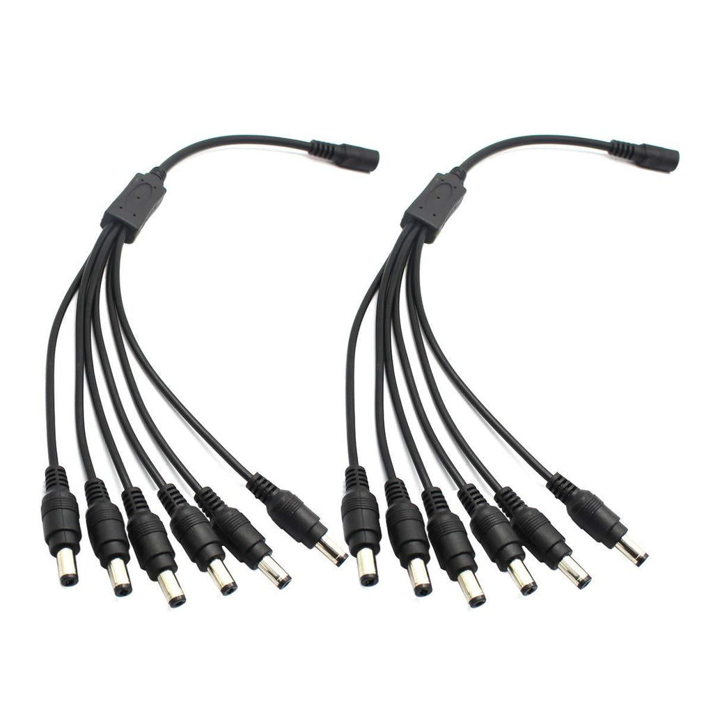 2-Pack 1 to 6 Way DC Power Splitter Cable 5.5mm x 2.1mm for CCTV Cameras DVR LED Light Strip