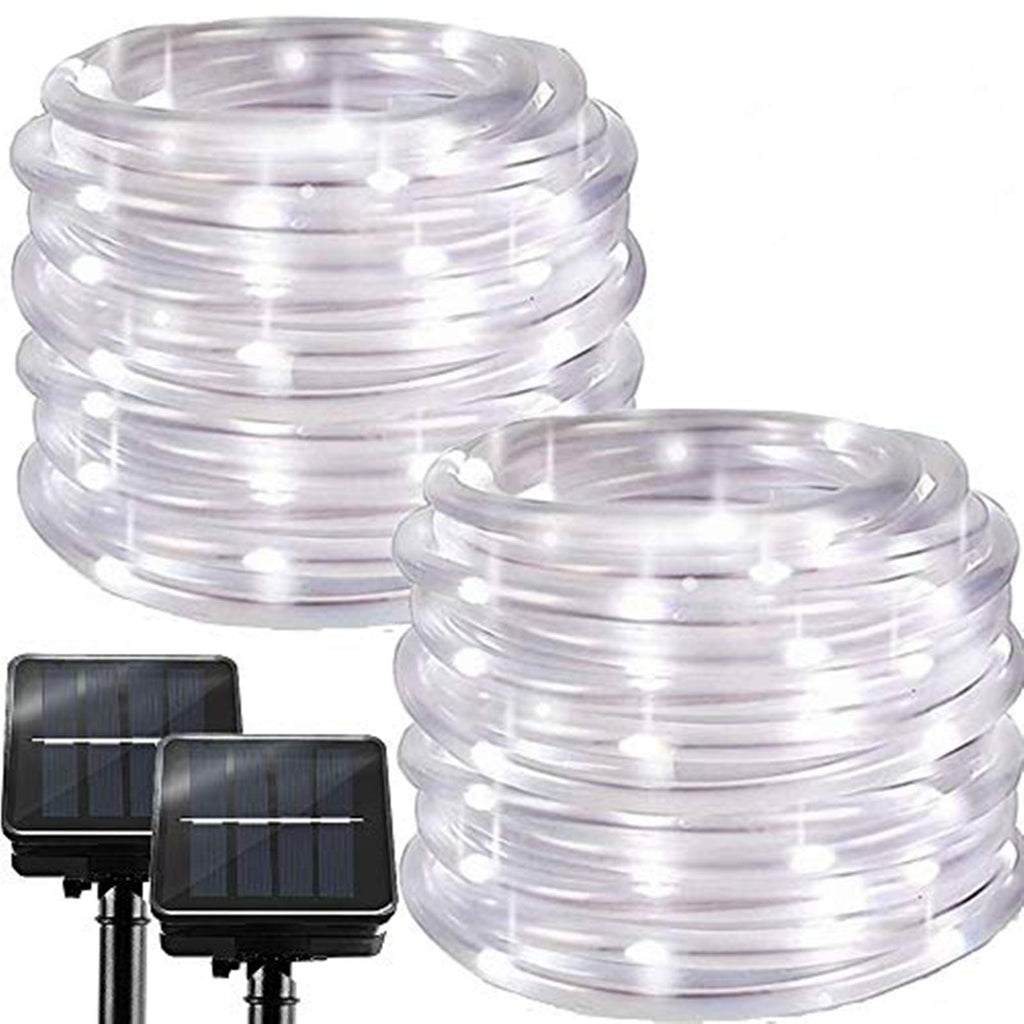 Chipark Solar String Lights Outdoor Rope Lights, 2 Pack 100 LED 8 Modes Waterproof Tube Light Copper Wire Fairy Lights for Garden Fence Patio Yard Summer Party Wedding Indoor Décor,Cool White