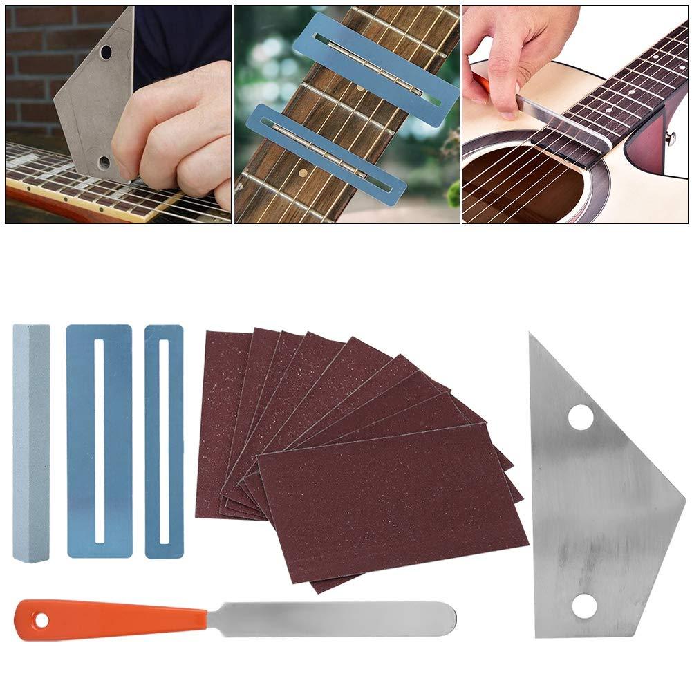 Guitar Repairing Tools Kit with Fret Grinding File Rocker Leveling Tool Fretboard Guards Sanding Paper