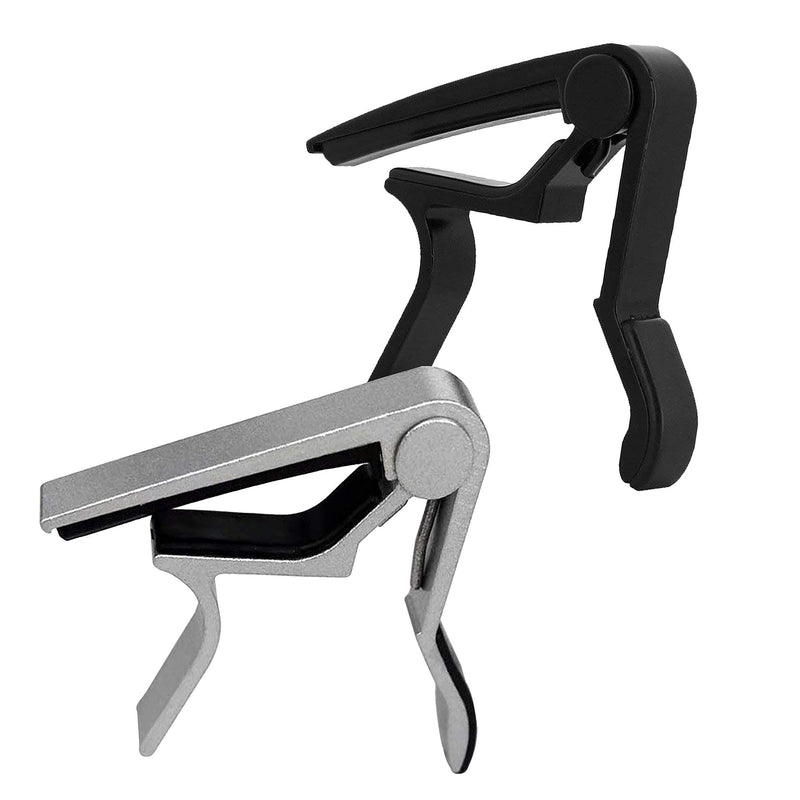 2 Set Guitar Capo, Guitar Trigger for Bass Acoustic, Classical and Electric Guitar Ukulele(silver black)