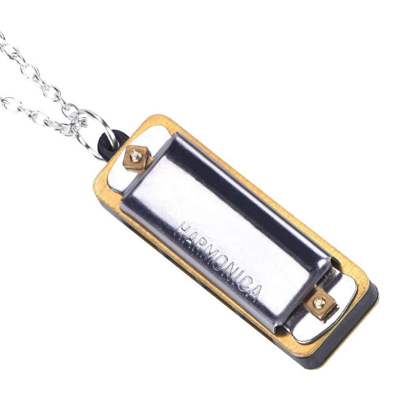 Bnineteenteam Mini Harmonica Necklace,Portable 4 Hole 8 Tone Necklace Music Instrument Musical Necklace Toy silver