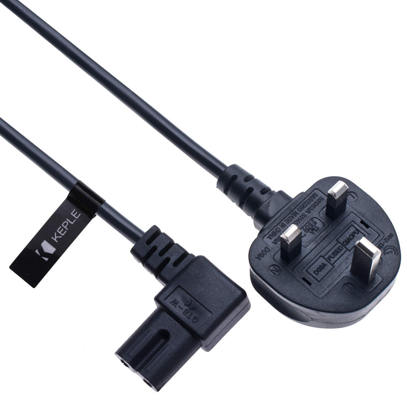 2 Pin Mains Power Lead Fig Figure 8 Right Angle Flat Cable Compatible with Samsung Panasonic JVC Philips LG Sony TV | Canon Pixma HP Brother Printer | 90 Degree Angled UK 5m (Black)