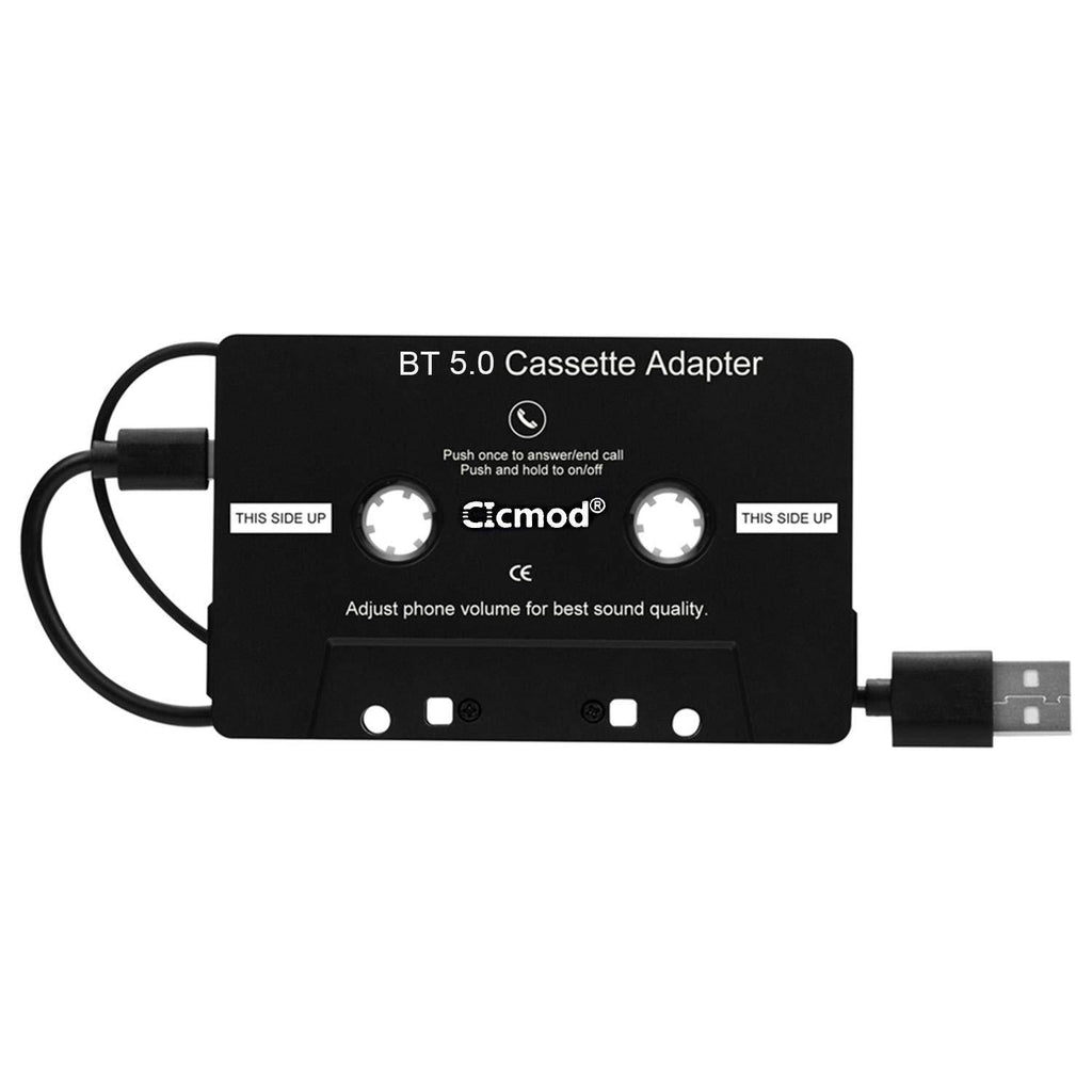 CICMOD Car Audio Cassette Adapter Tape Bluetooth 5.0 Aux Music Receiver Player Black