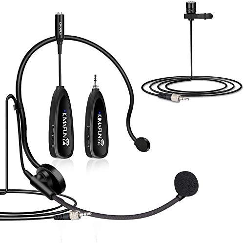 Wireless Headset with Microphone, KIMAFUN 2.4G Wireless Microphone Headset and Lavalier Lapel Mics, Beltpack Transmitter and Receiver, Suitable for Smartphone, Laptop, Desktop, PC, Speaker, PA, G102-3