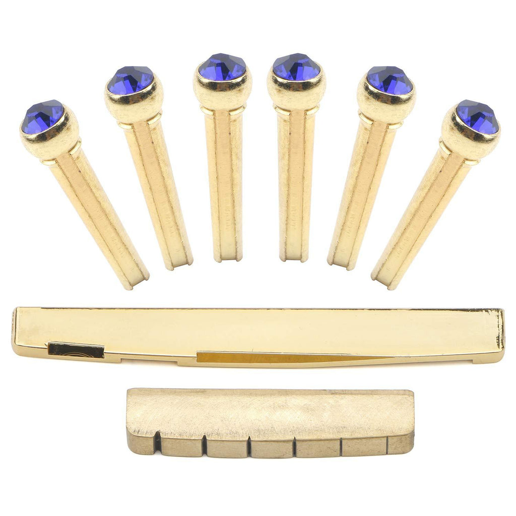 Unxuey 6pcs 6 String Golden Brass Guitar Bridge Pins with Saddle Nut Set for Acoustic Guitar