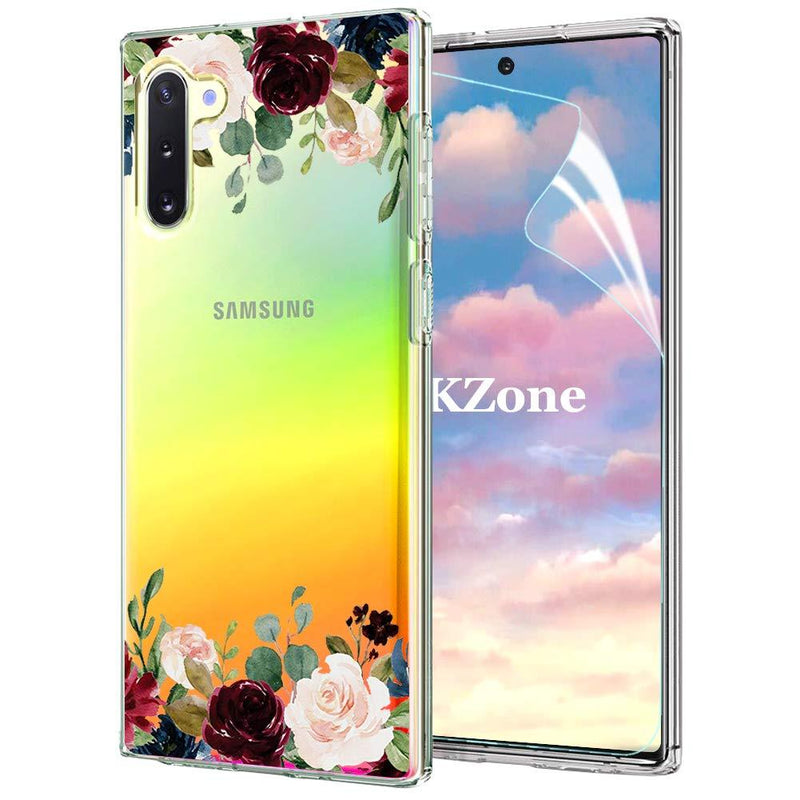 OKZone Case for Galaxy Note 10 Case, [Flowers Pattern Design] Colorful Floral Pattern Printed Shockproof Transparent Clear Soft Flexible TPU Protective Case For Samsung Galaxy Note 10 (Dark Red) Dark Red